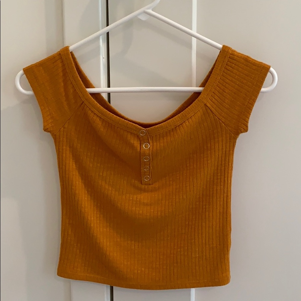 pacsun yellow off the shoulder top